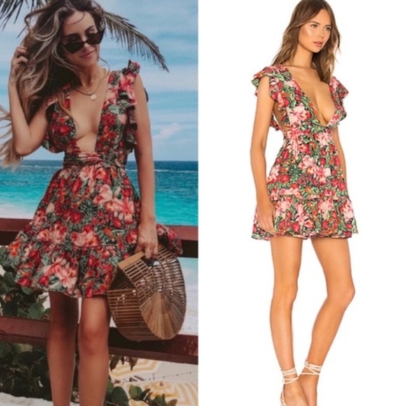 MAJORELLE red and green floral print dress - Picture 5 of 5